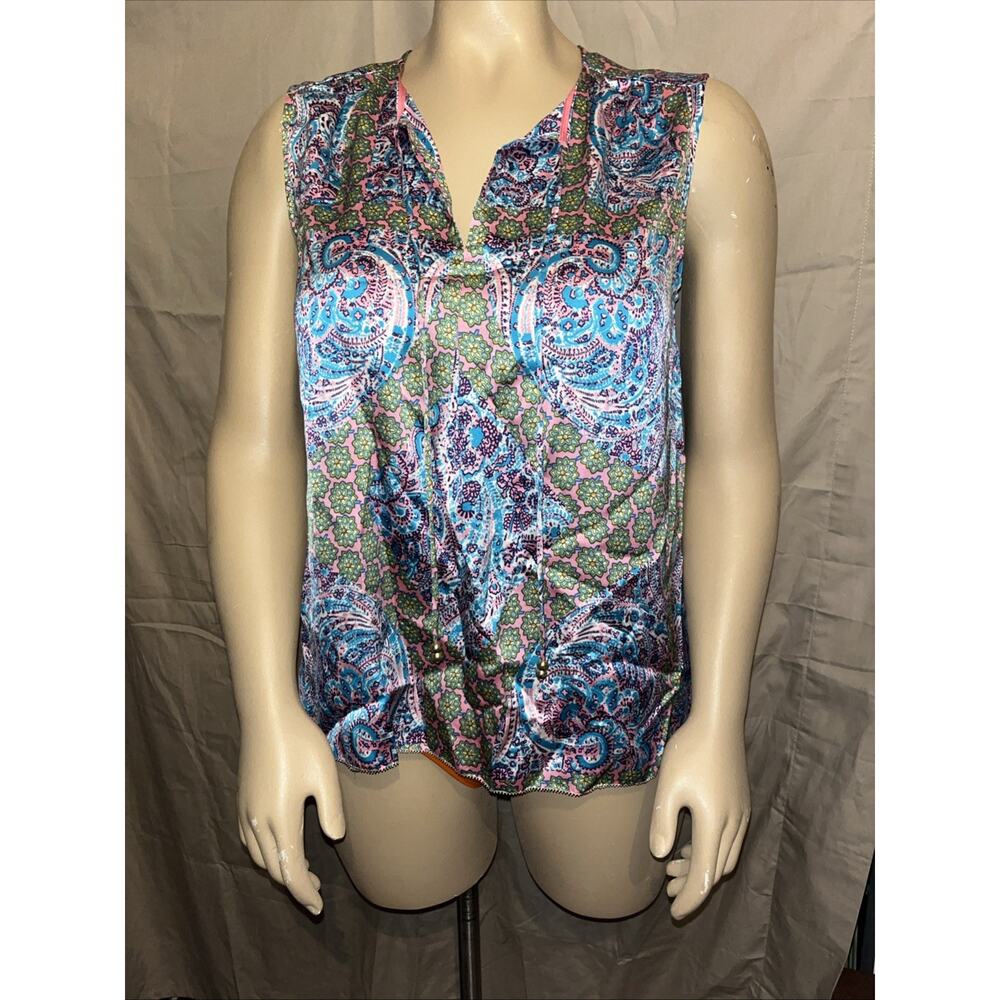 Juicy Couture Colorful Floral Paisley Keyhole Neck Sleeveless Blouse -Size Large